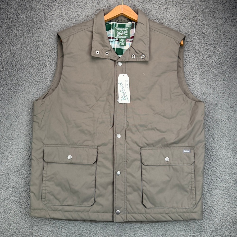 Woolrich Mens Trout Run Vest Nylon Flannel Lined Brown Large 18036-WOOL NWT